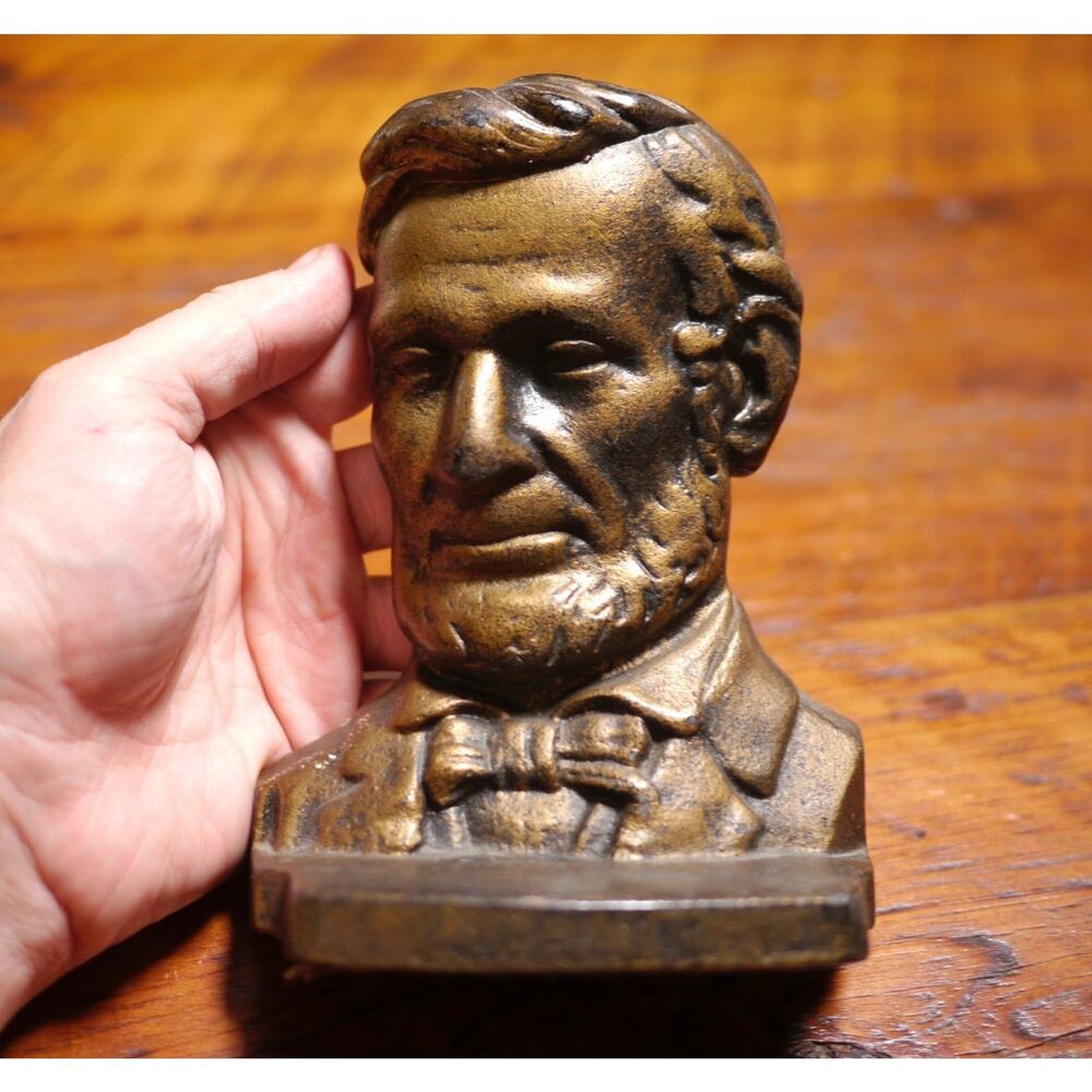 Pair of Vintage ABRAHAM LINCOLN Bronze Colored Heavy Cast Iron BOOKENDS